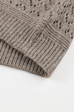 Load image into Gallery viewer, Black Eyelet Pattern Detail V Neck Drop Shoulder Sweater - Fashion Queen
