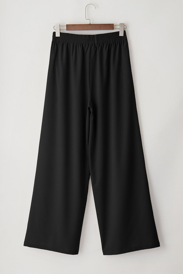 Coffee High Waisted Tie Front Side Pocket Wide Leg Flowy Casual Pants