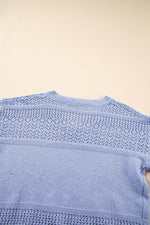 Load image into Gallery viewer, Black Eyelet Pattern Detail V Neck Drop Shoulder Sweater - Fashion Queen
