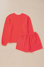 Load image into Gallery viewer, Carbon Grey Corded Knit Long Sleeve Top and High Waist Shorts Set - Fashion Queen
