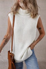 Load image into Gallery viewer, White Turtleneck Knitted Slit Hem Sweater Vest
