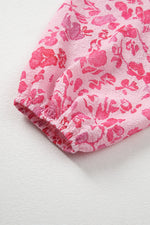 Load image into Gallery viewer, Pink Floral Puff Sleeve Split Neck Lightweight Blouse

