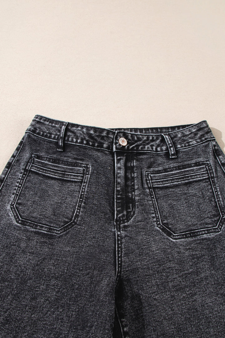 Blue Chic Patch Pocket Straight Leg Loose Jeans