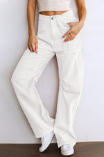 Load image into Gallery viewer, White High Waist Straight Leg Cargo Pants with Pockets
