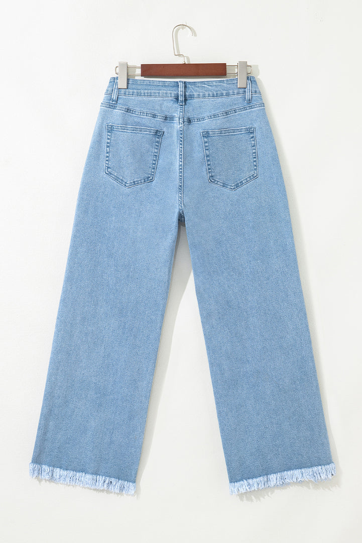 Peach Blossom Acid Washed High Rise Cropped Wide Leg Jeans