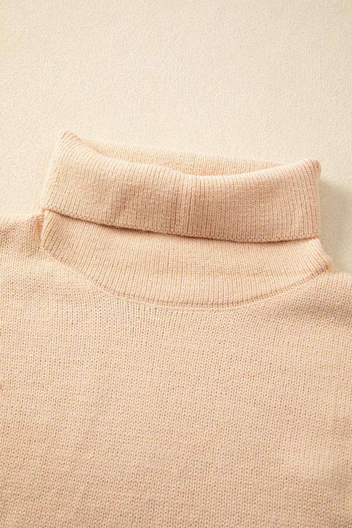 White Color Block Turtle Neck Drop Shoulder Knit Sweater