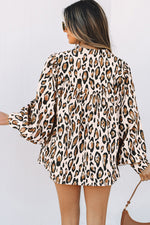 Load image into Gallery viewer, Rose Red Oversized Leopard Print Balloon Sleeve Casual Shirt
