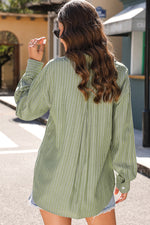 Load image into Gallery viewer, Green Stripe Button Up Oversized Casual Shirt - Fashion Queen -  10

