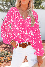 Load image into Gallery viewer, Fiery Red White Floral Print V Neck Long Puff Sleeve Top - Fashion Queen -  14
