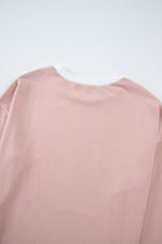 Load image into Gallery viewer, Pink Varsity Stripe Patchwork Puff Sleeve Pullover Drawstring Wide Leg Pant Set

