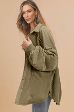 Load image into Gallery viewer, Moss Green Waffle Knit Patchwork Buttoned Oversized Shacket
