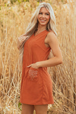 Load image into Gallery viewer, Gold Flame Corduroy Western Embroidered Patched Pocket Shift Sleeveless Mini Dress
