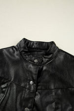 Load image into Gallery viewer, Black Faux Leather Buttoned Front Boxy Jacket
