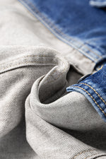 Load image into Gallery viewer, Dusk Blue Color Block Patchwork Flap Detail Distress Denim Jacket
