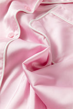Load image into Gallery viewer, Light Pink Satin Knot Accent Shirt and Ruffled Pants Lounge Set
