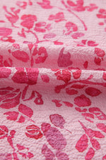 Load image into Gallery viewer, Pink Floral Puff Sleeve Split Neck Lightweight Blouse
