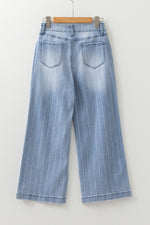 Load image into Gallery viewer, Beau Blue Multi Buttons Pinstripe Wide Leg Jeans
