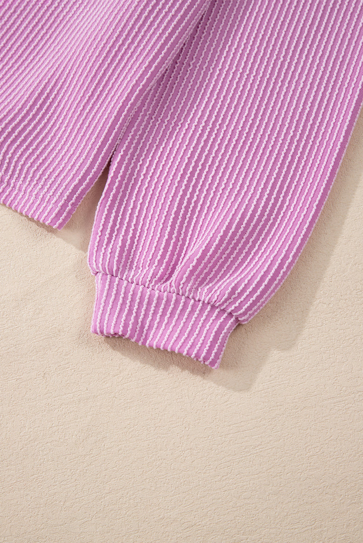 Carbon Grey Corded Knit Long Sleeve Top and High Waist Shorts Set