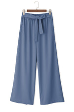 Load image into Gallery viewer, Sail Blue High Waisted Tie Front Side Pocket Wide Leg Flowy Casual Pants
