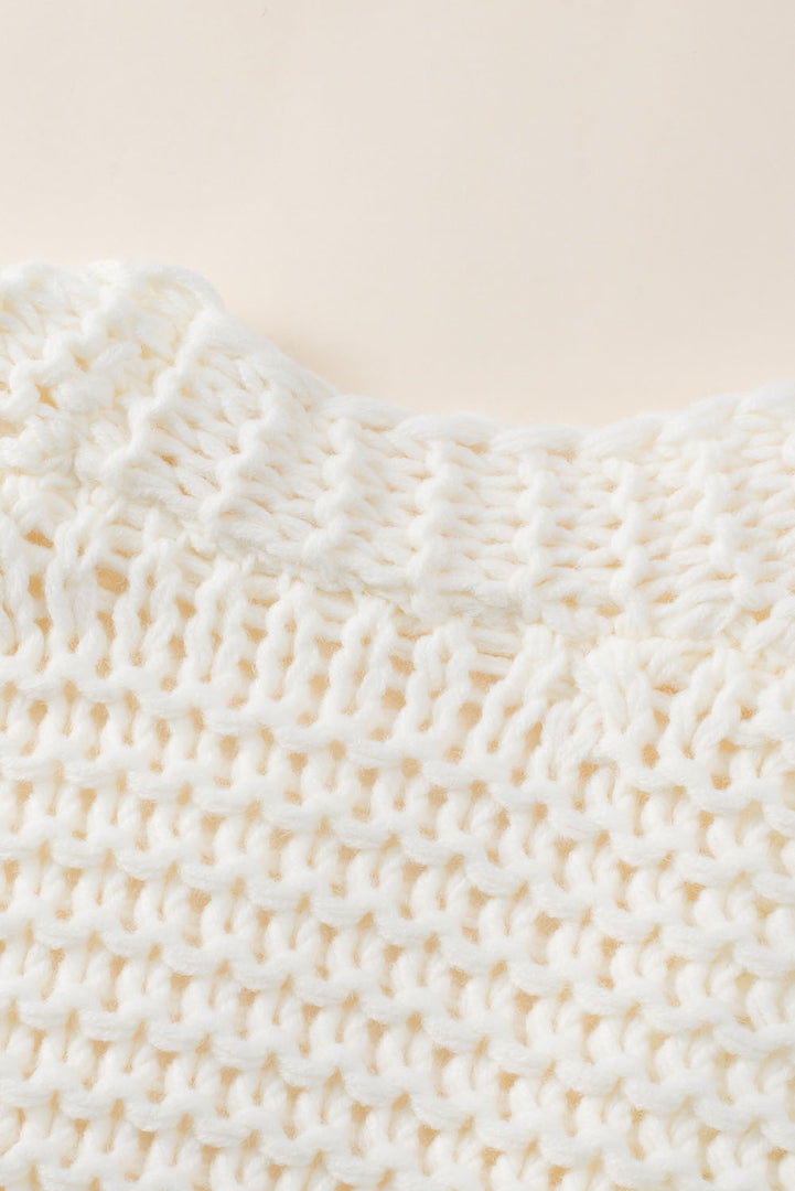 White Chunky Oversize Knit Drop Shoulder Puff Sleeve Cardigan