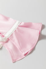 Load image into Gallery viewer, Light Pink Satin Knot Accent Shirt and Ruffled Pants Lounge Set
