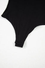 Load image into Gallery viewer, Black Leatherette Ruffle Patchwork Ribbed V Neck Bodysuit
