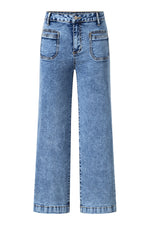 Load image into Gallery viewer, Blue Chic Patch Pocket Straight Leg Loose Jeans
