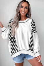 Load image into Gallery viewer, White Stripe Colorblock Patchwork Contrast Stitching Oversize Sweatshirt
