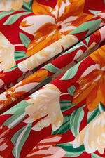 Load image into Gallery viewer, Orange Floral V Neck Flutter Sleeve Cinched Waist Long Plus Size Dress
