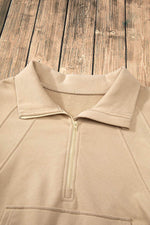 Load image into Gallery viewer, Valerian Quarter Zip Stand Neck Kangaroo Pocket Sweatshirt - Fashion Queen
