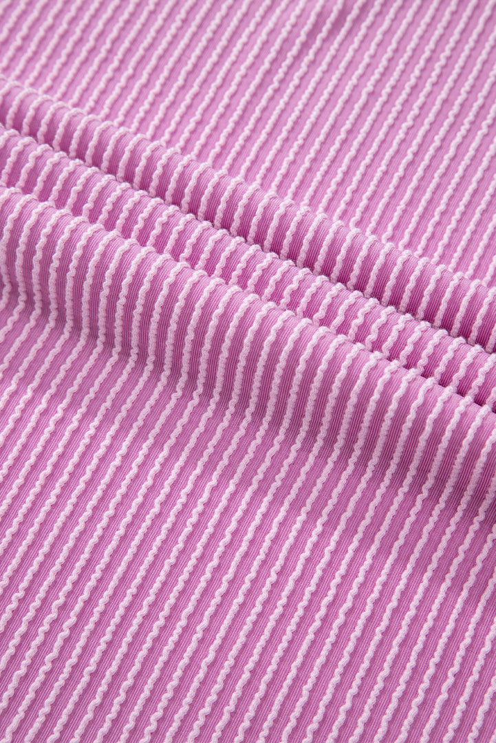 Carbon Grey Corded Knit Long Sleeve Top and High Waist Shorts Set