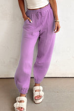 Load image into Gallery viewer, Lilac Drawstring Waist Patchwork Solid Color Jogger Pants
