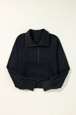 Load image into Gallery viewer, Valerian Quarter Zip Stand Neck Kangaroo Pocket Sweatshirt - Fashion Queen
