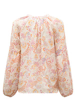 Load image into Gallery viewer, Fiery Red White Floral Print V Neck Long Puff Sleeve Top - Fashion Queen -  23
