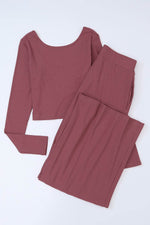 Load image into Gallery viewer, Black Solid Color Ribbed Crop Top Long Pants Set - Fashion Queen

