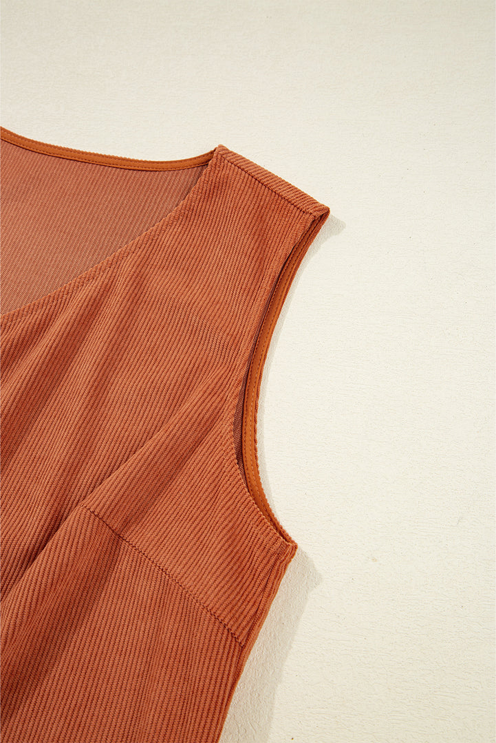 Gold Flame Corduroy Western Embroidered Patched Pocket Shift Sleeveless Mini Dress - Fashion Queen -  9