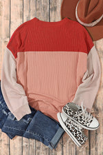 Load image into Gallery viewer, Multicolor Color Block Long Sleeve Ribbed Loose Top
