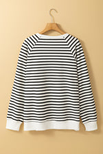 Load image into Gallery viewer, Black Stripe Raglan Sleeve Side Slits Loose Sweatshirt
