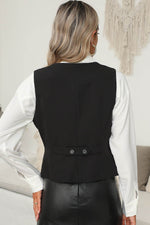Load image into Gallery viewer, Black Solid Color Button up V Neck Suit Vest - Fashion Queen
