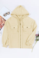 Load image into Gallery viewer, Black Flap Pocket Drawstring Hood Zip Up Jacket
