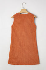 Load image into Gallery viewer, Gold Flame Corduroy Western Embroidered Patched Pocket Shift Sleeveless Mini Dress - Fashion Queen -  6
