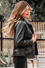 Load image into Gallery viewer, Black Faux Leather Buttoned Front Boxy Jacket
