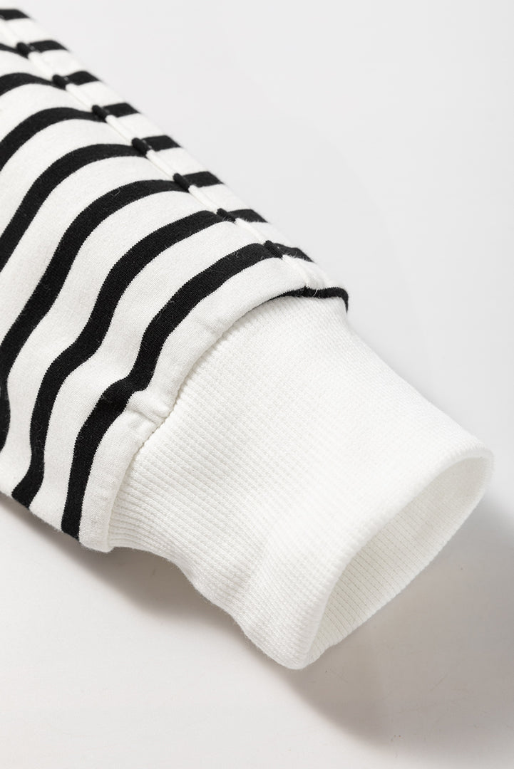 Black Stripe Raglan Sleeve Side Slits Loose Sweatshirt - Fashion Queen -  10