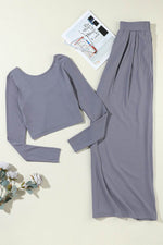 Load image into Gallery viewer, Black Solid Color Ribbed Crop Top Long Pants Set - Fashion Queen

