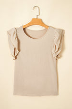 Load image into Gallery viewer, Beige Solid Color Ruffled Short Sleeve Casual Blouse
