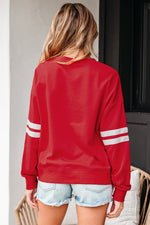 Load image into Gallery viewer, Fiery Red Varsity Striped Detail Drop Shoulder Oversized Sweatshirt
