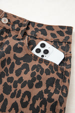Load image into Gallery viewer, Brown Leopard Denim Frayed Split Denim Midi Skirt - Fashion Queen -  5
