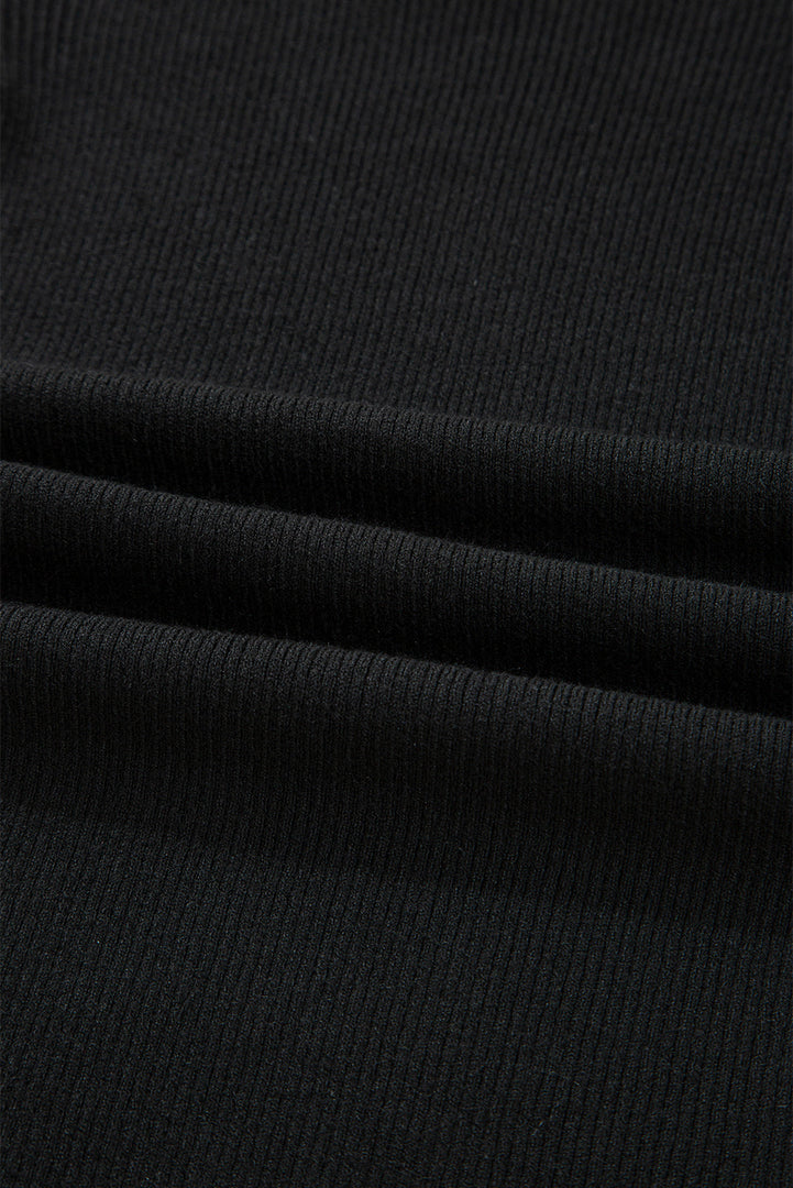 Black Ribbed Knit Cold Shoulder Sweater - Fashion Queen -  12