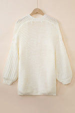 Load image into Gallery viewer, White Chunky Oversize Knit Drop Shoulder Puff Sleeve Cardigan
