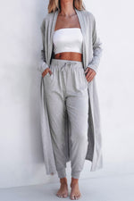 Load image into Gallery viewer, Black Split Long Cardigan and Skinny Pants Lounge Set
